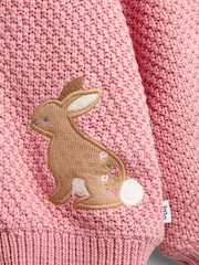 JoJo Maman Bébé Mid Pink Bunny Appliqué Knitted Baby Hoodie - Image 4 of 4