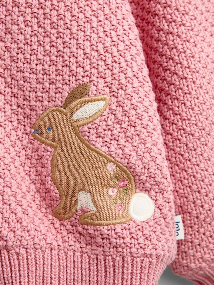 JoJo Maman Bébé Mid Pink Bunny Appliqué Knitted Baby Hoodie - Image 4 of 4 JoJo Maman Bébé Mid Pink Bunny Appliqué Knitted Baby Hoodie - Image 4 of 4