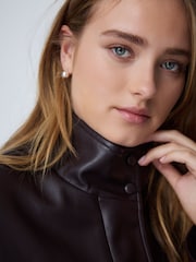 Chocolate Brown Funnel Neck Faux Leather Jacket - Image 5 of 5