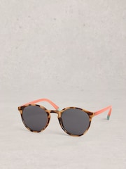White Stuff Brown Preppy Round Sunglasses - Image 1 of 4