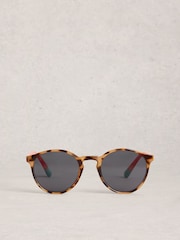 White Stuff Brown Preppy Round Sunglasses - Image 2 of 4