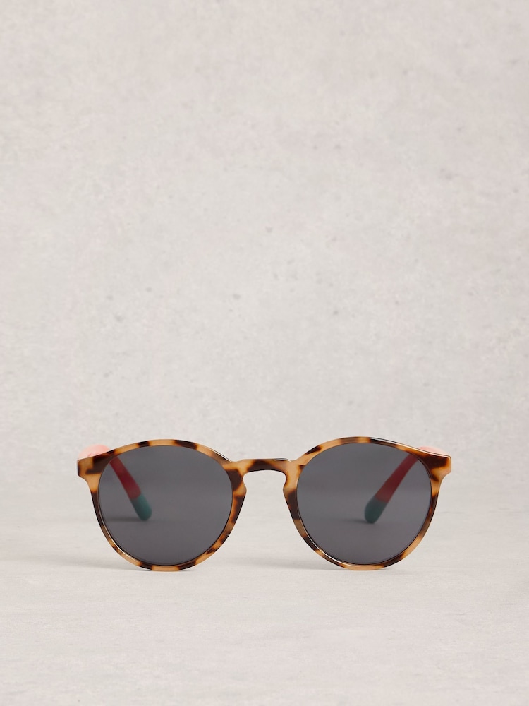 White Stuff Brown Preppy Round Sunglasses - Image 2 of 4