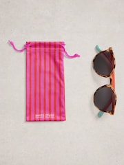 White Stuff Brown Preppy Round Sunglasses - Image 4 of 4