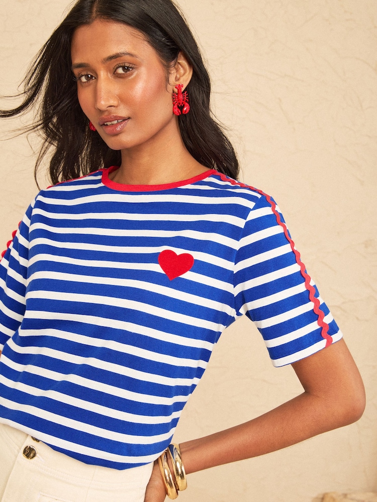 Love & Roses Cobalt Blue/White Ric Rac Heart Short Sleeve T-Shirt - Image 1 of 4