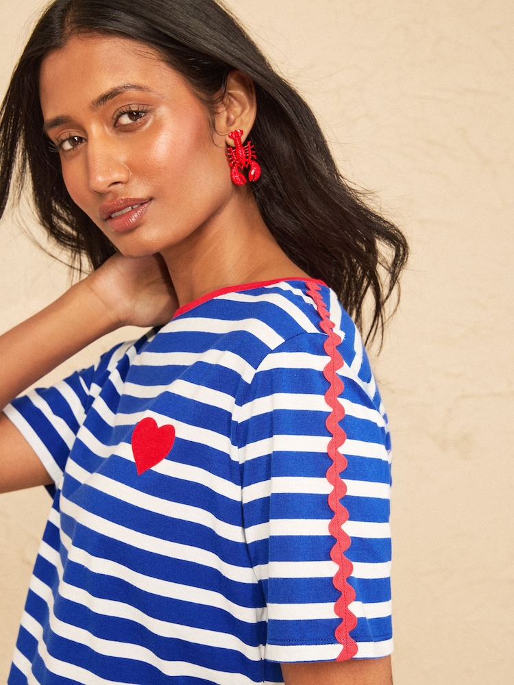 Love & Roses Cobalt Blue/White Ric Rac Heart Short Sleeve T-Shirt - Image 2 of 4