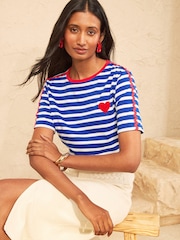 Love & Roses Cobalt Blue/White Ric Rac Heart Short Sleeve T-Shirt - Image 4 of 4