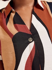 Friends Like These Tan Brown Print Short Sleeve Button Detail Collared Blouse - Image 4 of 6