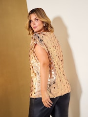 Friends Like These Gold Curve Short Sleeve Sequin Blouse - Image 5 of 6