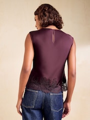 Friends Like These Fig Purple Premium Satin Lace Sleeve Top - Image 4 of 6