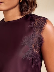 Friends Like These Fig Purple Premium Satin Lace Sleeve Top - Image 5 of 6