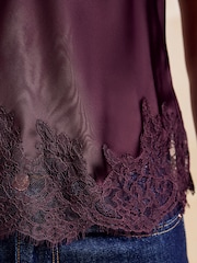 Friends Like These Fig Purple Premium Satin Lace Sleeve Top - Image 6 of 6