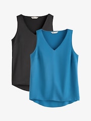 Friends Like These Black And Teal V-Neck Satin Vest Tops 2 Pack - Image 1 of 7