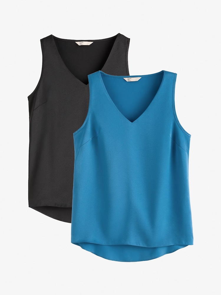 Friends Like These Black And Teal V-Neck Satin Vest Tops 2 Pack - Image 1 of 7