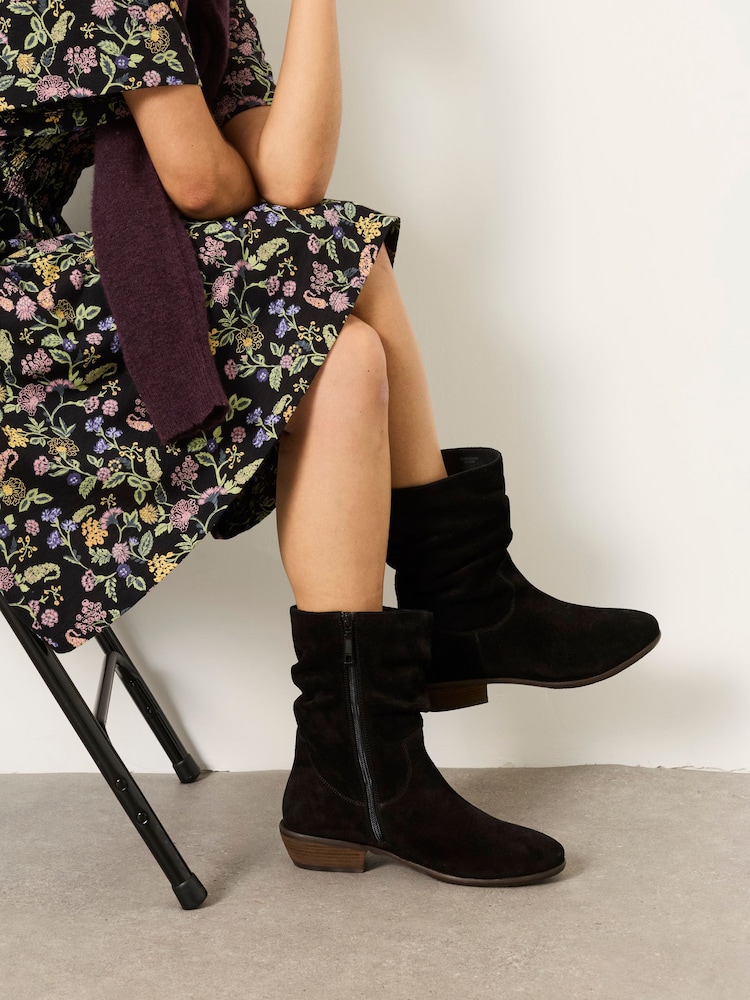 FatFace Farleigh Black Suede Slouch Boots - Image 1 of 5