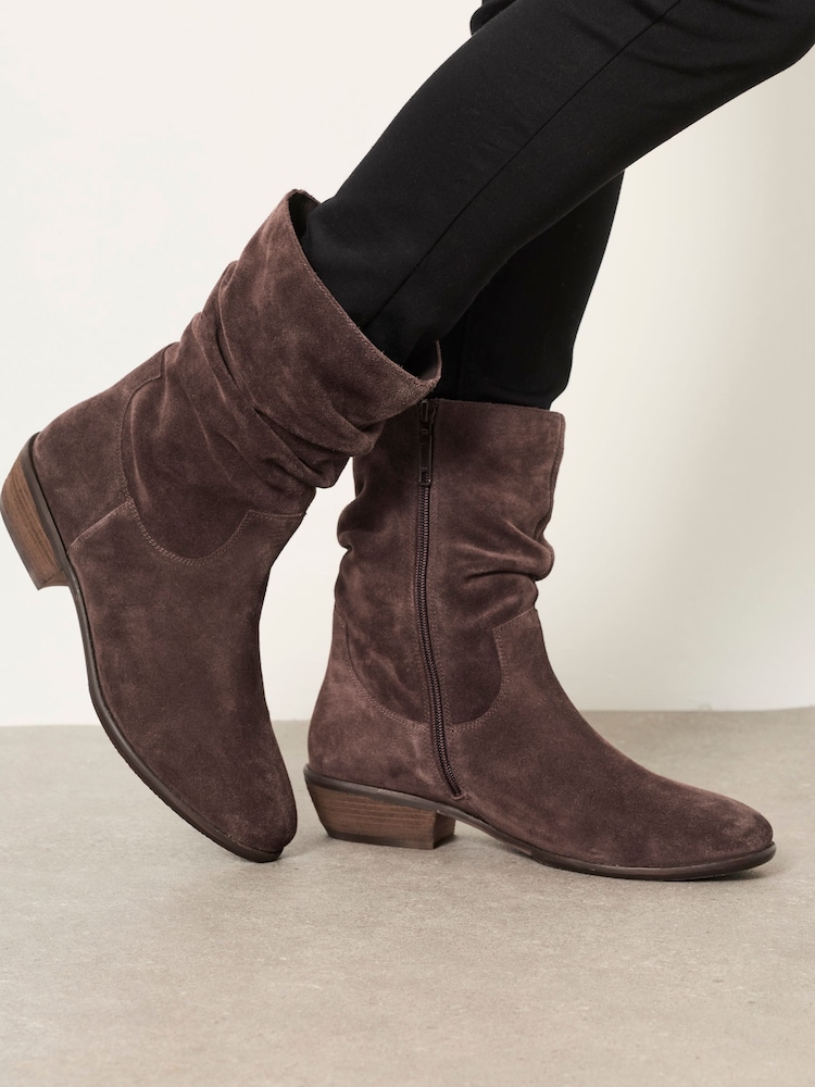 FatFace Farleigh Chocolate Brown Suede Slouch Boots - Image 1 of 4
