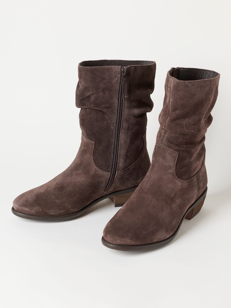 FatFace Farleigh Chocolate Brown Suede Slouch Boots - Image 4 of 4
