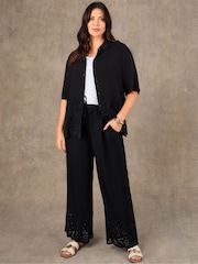 Live Unlimited Black Linen Blend Broderie Trousers - Image 2 of 4