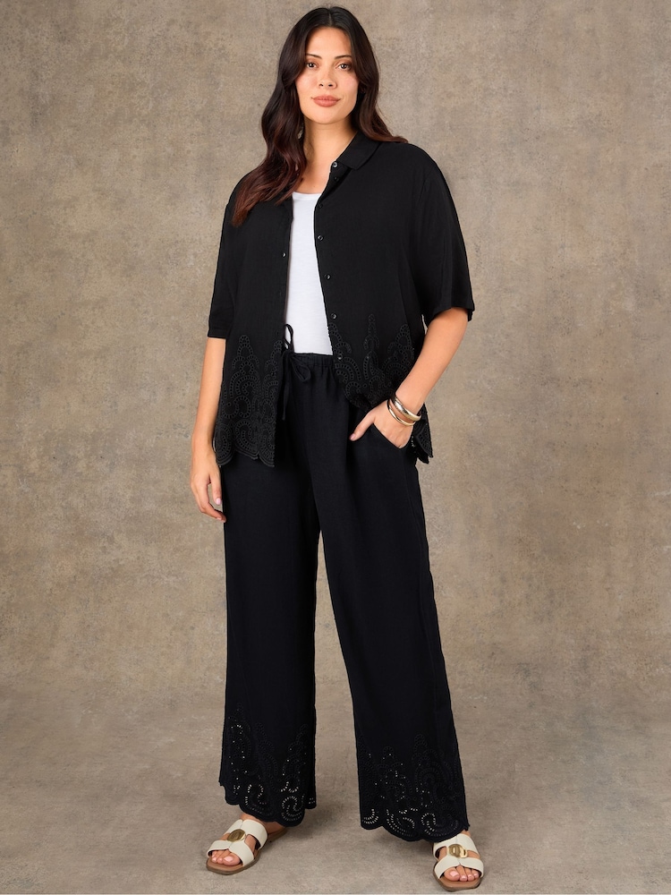 Live Unlimited Black Linen Blend Broderie Trousers - Image 2 of 4 Live Unlimited Black Linen Blend Broderie Trousers - Image 2 of 4