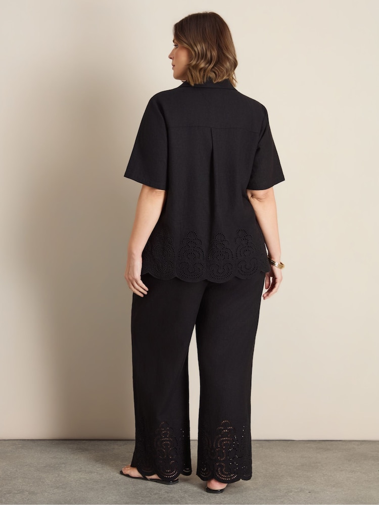 Live Unlimited Black Linen Blend Broderie Trousers - Image 6 of 6