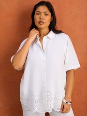 Live Unlimited White Linen Blend Broderie Shirt - Image 2 of 6