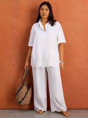 Live Unlimited White Linen Blend Broderie Shirt - Image 3 of 6