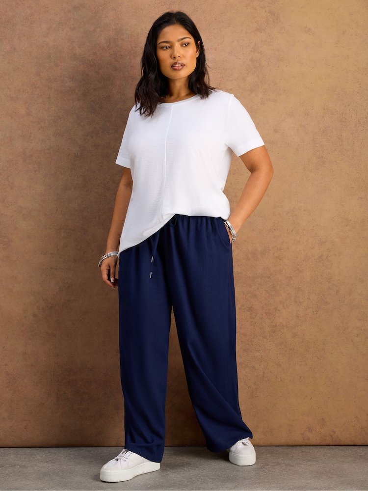 Live Unlimited Blue Petite Linen Blend Drawstring Trousers - Image 1 of 5