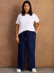 Live Unlimited Blue Petite Linen Blend Drawstring Trousers - Image 2 of 5