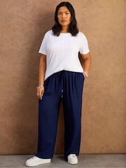 Live Unlimited Blue Petite Linen Blend Drawstring Trousers - Image 4 of 5