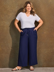 Live Unlimited Blue Petite Linen Blend Drawstring Trousers - Image 5 of 5