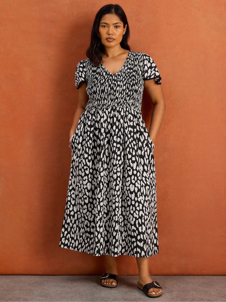 Live Unlimited Black Animal Print Shirred Midi Dress - Image 1 of 6