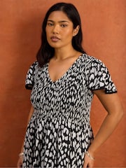 Live Unlimited Black Animal Print Shirred Midi Dress - Image 2 of 6