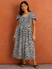 Live Unlimited Black Animal Print Shirred Midi Dress - Image 3 of 6