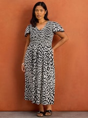 Live Unlimited Black Animal Print Shirred Midi Dress - Image 5 of 6