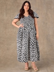 Live Unlimited Black Animal Print Shirred Midi Dress - Image 6 of 6