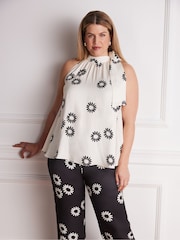 Live Unlimited White Floral Print Bow Halter Neck Top - Image 1 of 1