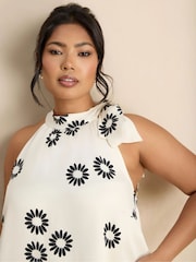 Live Unlimited White Floral Print Bow Halter Neck Top - Image 2 of 3