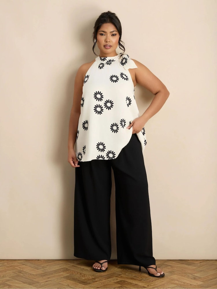 Live Unlimited White Floral Print Bow Halter Neck Top - Image 3 of 3 Live Unlimited White Floral Print Bow Halter Neck Top - Image 3 of 3