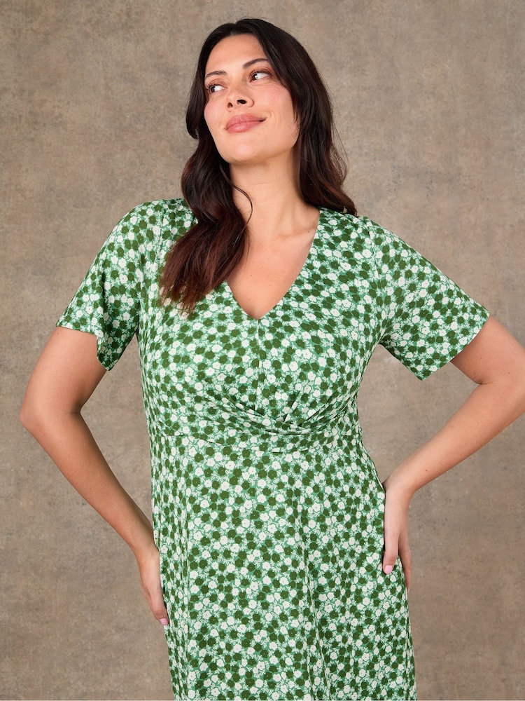 Live Unlimited Green Ditsy Jersey Midaxi Wrap Dress - Image 2 of 5