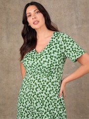 Live Unlimited Green Ditsy Jersey Midaxi Wrap Dress - Image 4 of 5