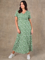 Live Unlimited Green Ditsy Jersey Midaxi Wrap Dress - Image 5 of 5