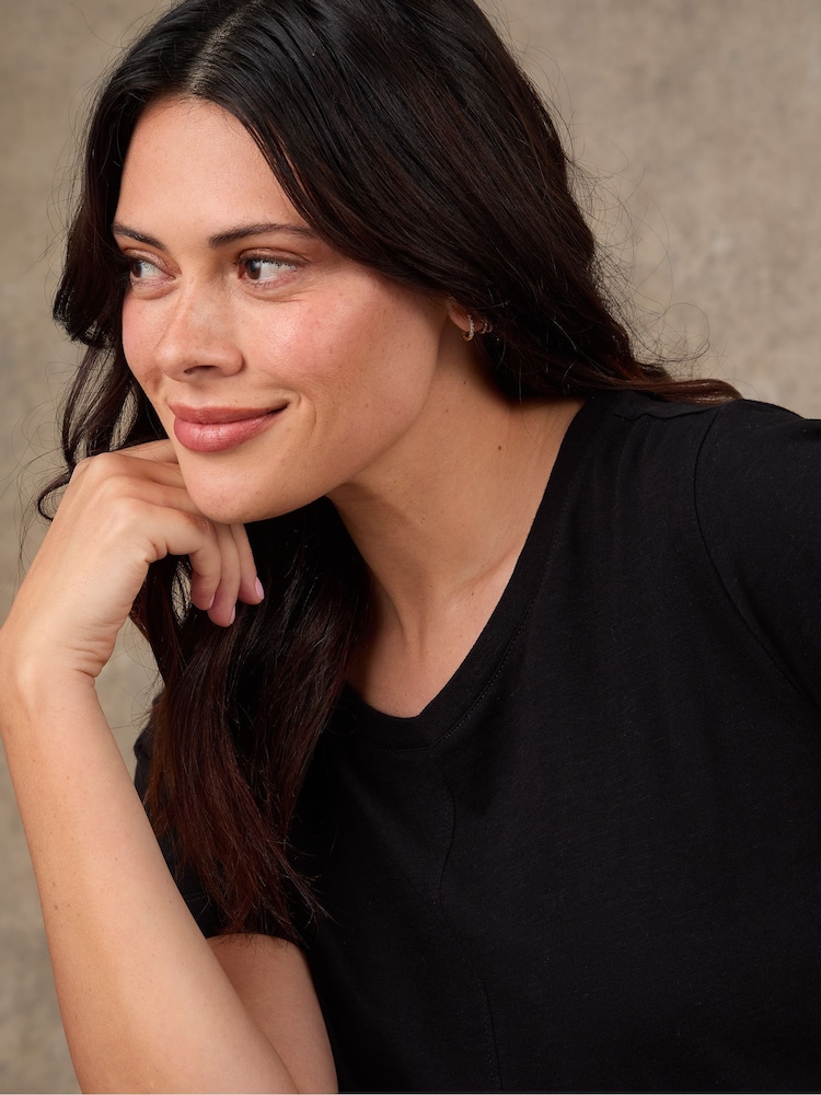 Live Unlimited Black Cotton Slub Round Neck Seam Detail T-Shirt - Image 2 of 4