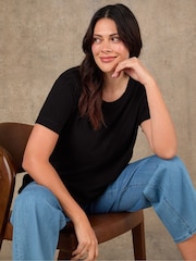 Live Unlimited Black Cotton Slub Round Neck Seam Detail T-Shirt - Image 3 of 4