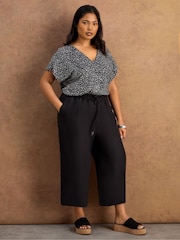 Live Unlimited Black Linen Blend Drawstring Cropped Trousers - Image 1 of 4