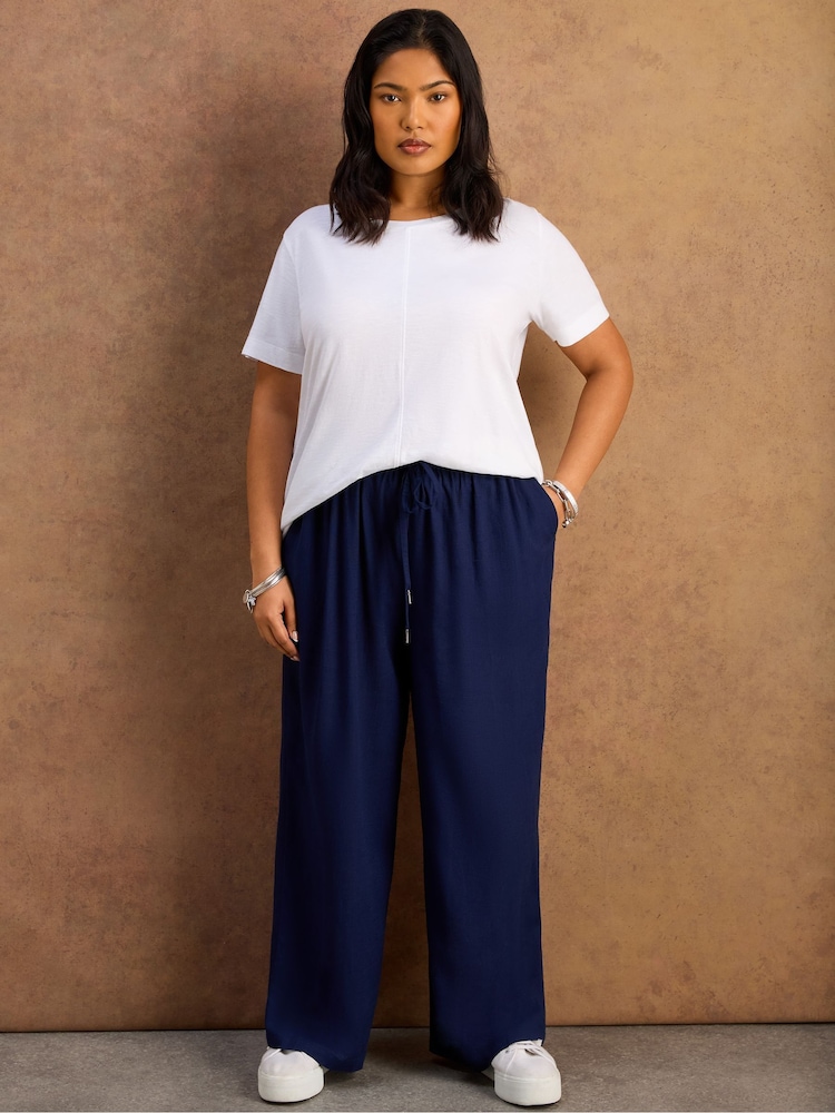Live Unlimited Blue Linen Blend Drawstring Trousers - Image 1 of 5