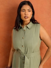Live Unlimited Green Linen Blend Midaxi Shirt Dress - Image 2 of 6
