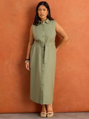 Live Unlimited Green Linen Blend Midaxi Shirt Dress - Image 3 of 6