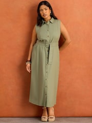 Live Unlimited Green Linen Blend Midaxi Shirt Dress - Image 4 of 6