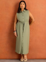 Live Unlimited Green Linen Blend Midaxi Shirt Dress - Image 5 of 6