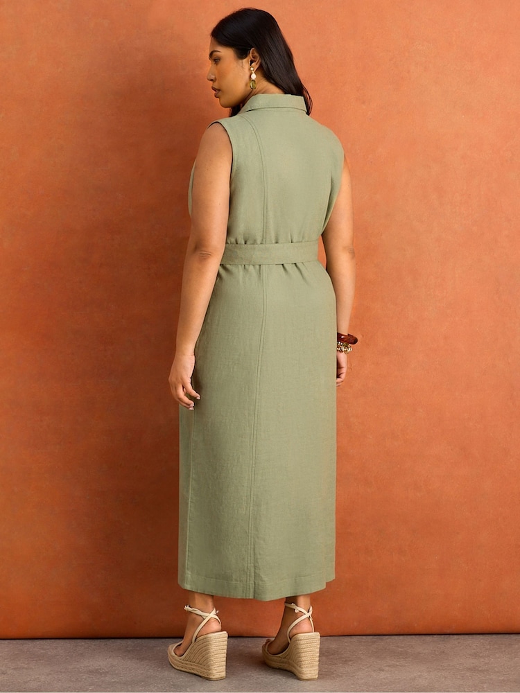 Live Unlimited Green Linen Blend Midaxi Shirt Dress - Image 6 of 6 Live Unlimited Green Linen Blend Midaxi Shirt Dress - Image 6 of 6