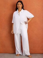 Live Unlimited Linen Blend Broderie Trousers - תמונה 3 מתוך 5